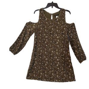 NWT Simply Styled Leaves Rib Knit Cold Shoulder Green Mini Dress Size Medium